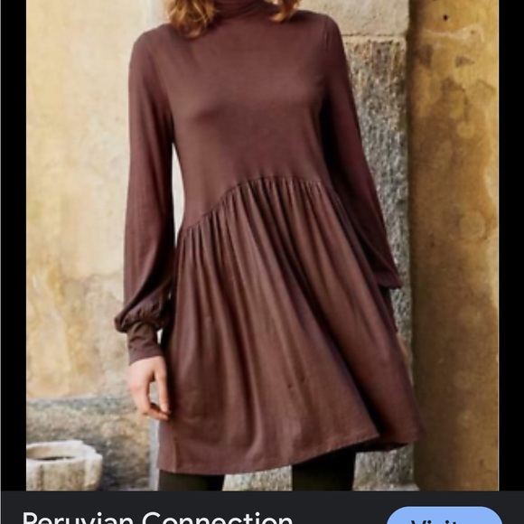 Peruvian Connection BROWN Nicole TURTLE NECK DRESS long Sleeves Flowy Women’s S - Picture 16 of 16